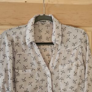 Rare Discontinued Express White and Black Umbrella Print Blouse